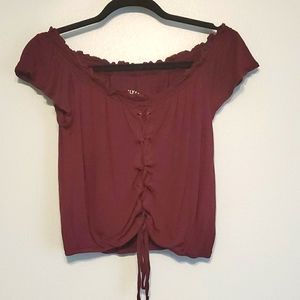 Crop top, maroon, off the shoulders blouse